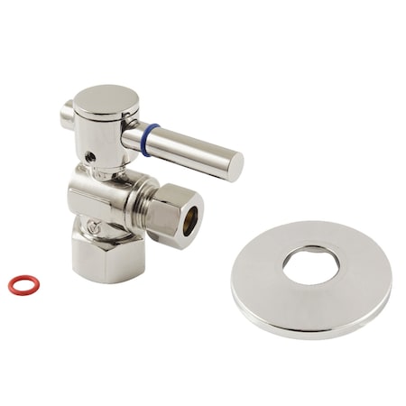 Kingston Brass 12Inch FIP x 38Inch OD Comp QuarterTurn Angle Stop Valve with Flange, Polished Nickel CC43106DLK